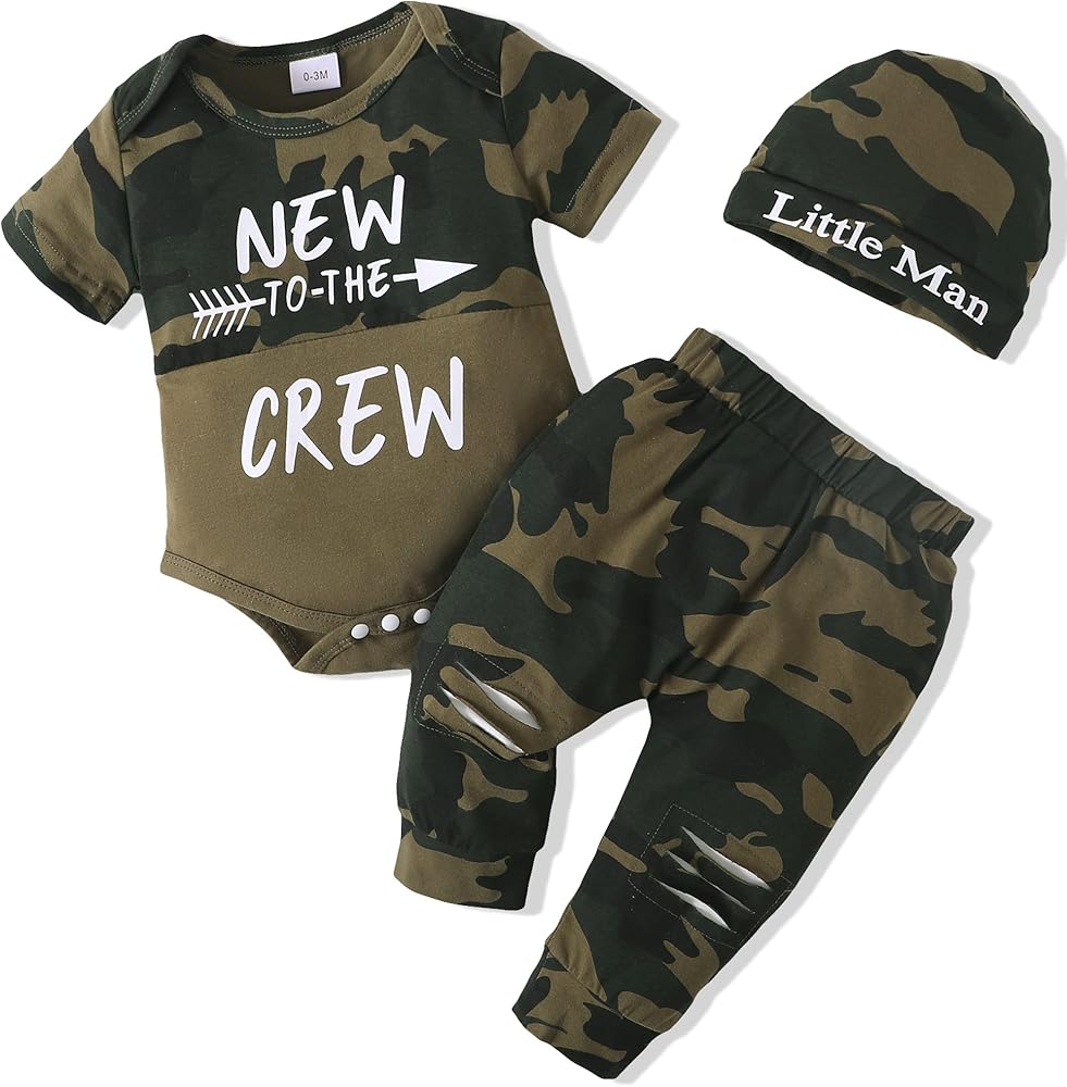 Renotemy Newborn Infant Baby Boy Clothes Outfits New to The Crew Outfits Long Pants Toddler Baby Boy Clothes Set