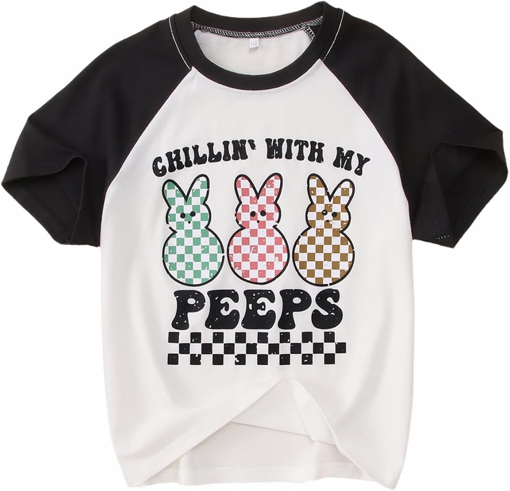 Ritatte Girls Boys Easter Outfit Kid Funny Bunny Graphic Shirt Chillin with My Peeps T-Shirt Rabbit Short Sleeve Tee Top