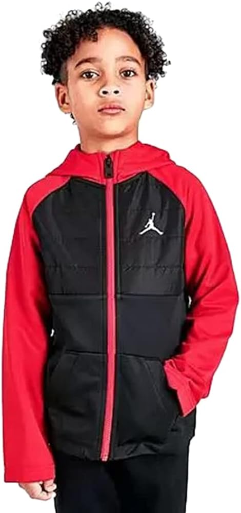 Nike Therma Fz Jacket Boys Jackets Size 6, Color: Black/University Red, (MSS-85B118R78)