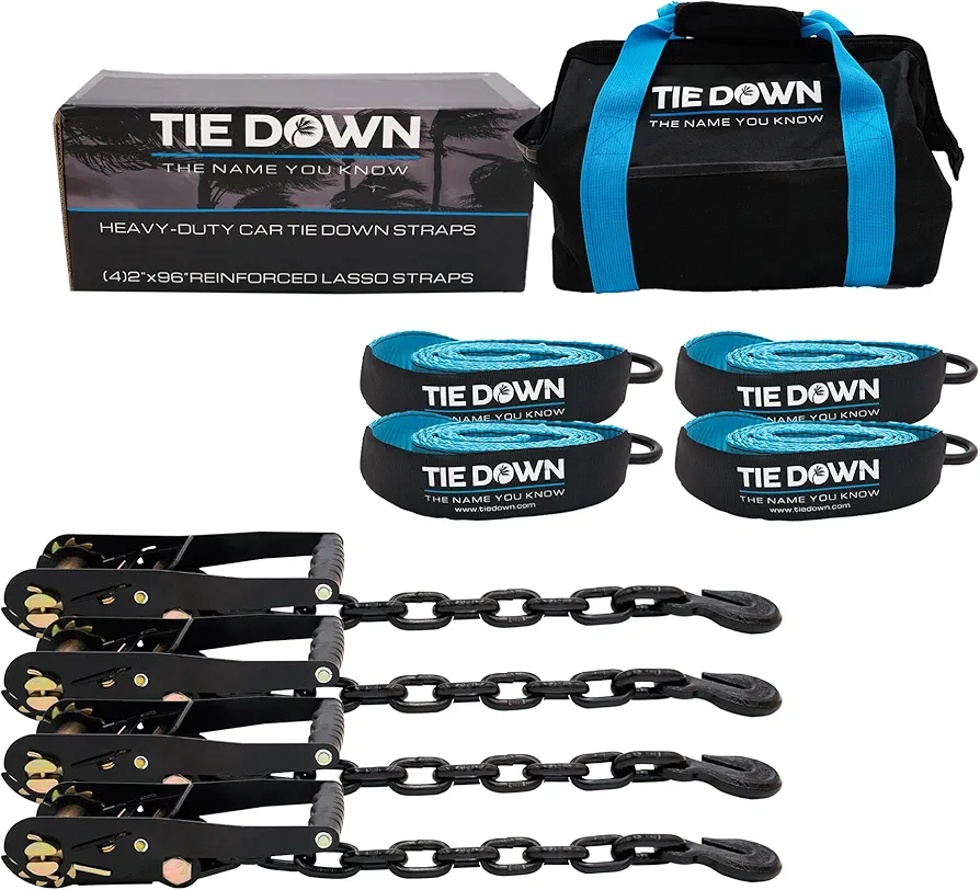 Tie Down 2 in. x 96 in. Blue Heavy Duty Car Tie Down Strap, 4-Pack Kit - 17595 lbs. Breaking Load Limit