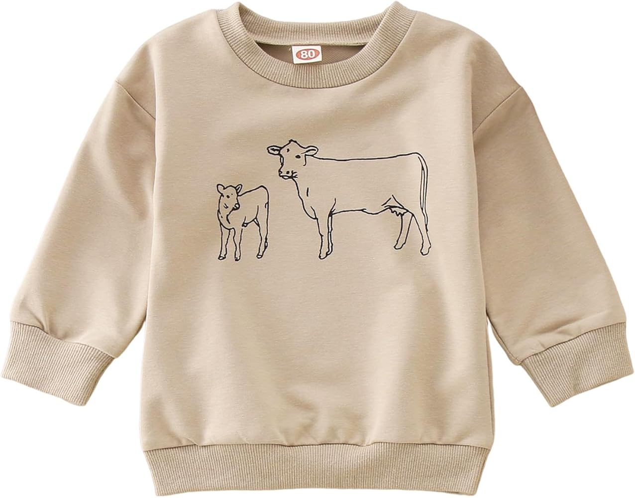 Toddler Baby Boys Girls Long Sleeve Cartoon Cow Prints Shirt Tops Kids Clothes Long Sleeve Tee Shirt Boys