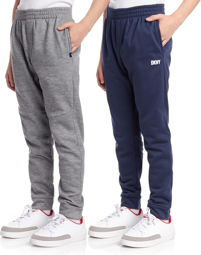 DKNY Boys’ Sweatpants – 2 Pack Basic Active Fleece Jogger Pants (Size: 8-16)