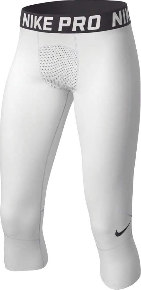 Nike Pro Boy`s 3/4 Printed Training Leggings (White(BV3506-100)/Black, Medium)