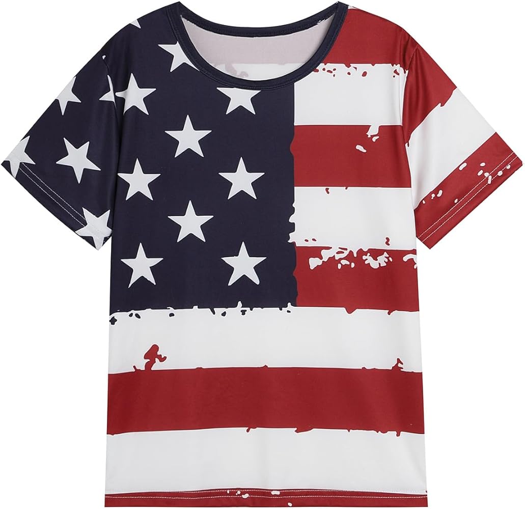 Boys Girls 3D Graphic Printed USA Flag T-Shirt Novelty Fashion Short Sleeve Tees Sports Tops 12 Years