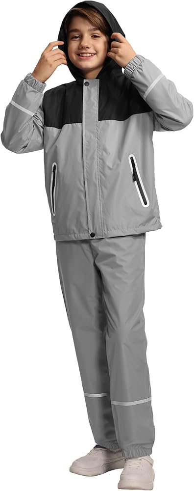 Kid Rain Gear Waterproof Rain Suit Boys Girls Rain Jacket and Pants