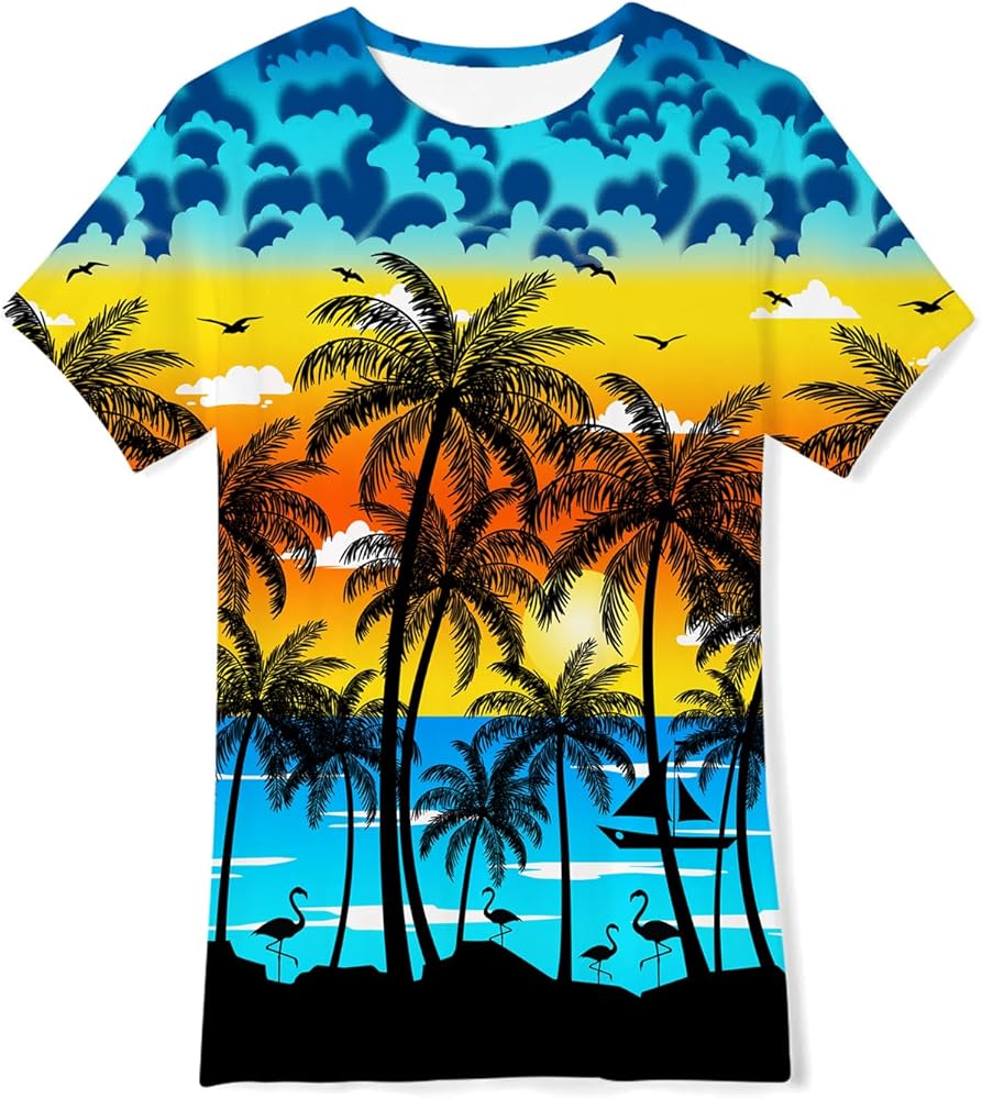 Boys Girls Hawaiian T-Shirt 3D Print Short Sleeve Novelty Crewneck Tee Size 6-14