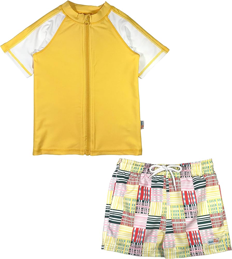 SwimZip Boys' Short Sleeve Rash Guard & Swim Shorts Set - UPF 50+ Sun Protection