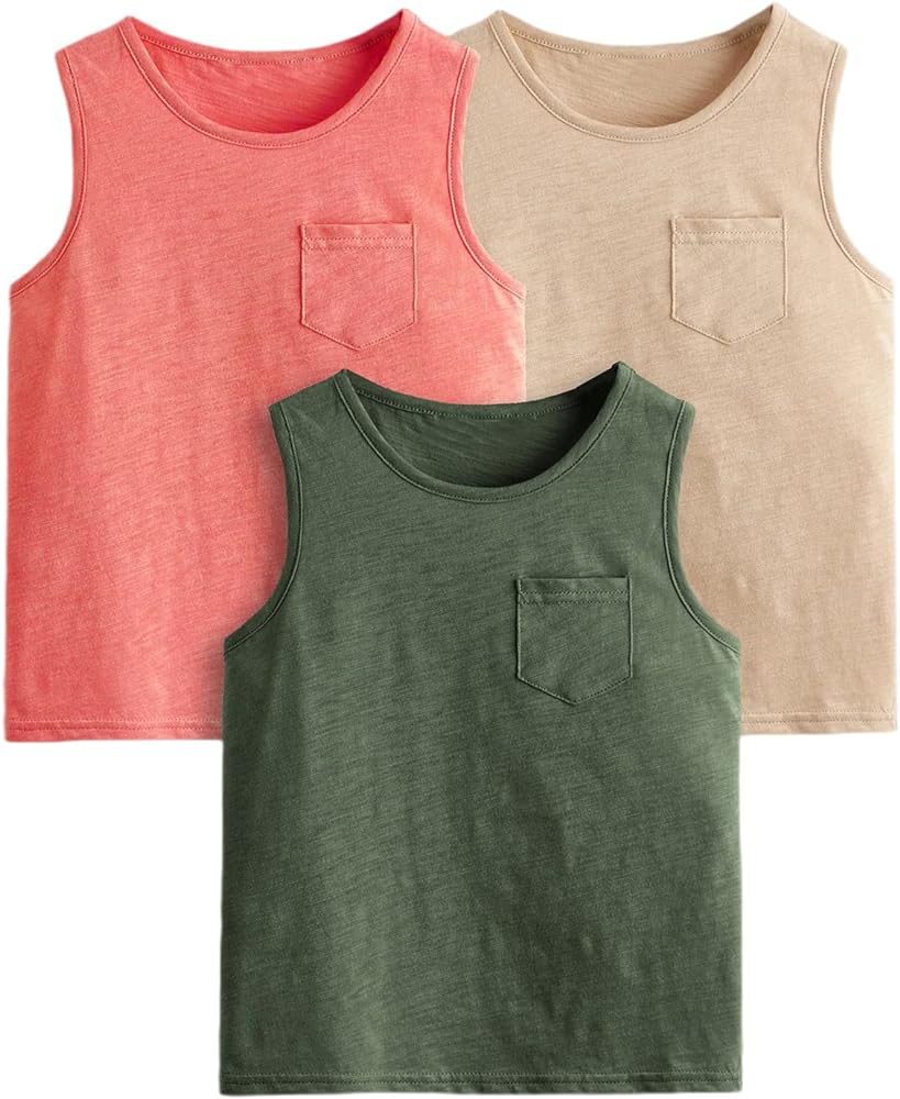 Floerns Boy's 3 Pcs Sleeveless Crew Neck Pocket Casual Solid Tank Top