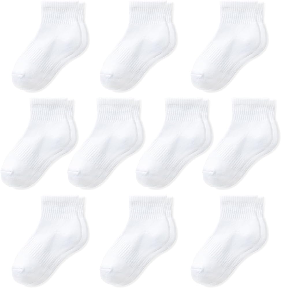 Kids Athletic Socks Boys Ankle Socks Cushioned Quarter Socks Breathable Mesh Sports Socks for Girls Youth 10 Pairs