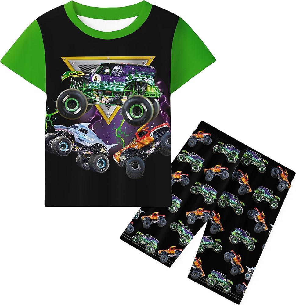 YAMY Boys Truck Cars Pants Sets Kids Monster Machine Short Sleeve Tee Shirt 2PCS Clothing Set Playwear 2-7 Years