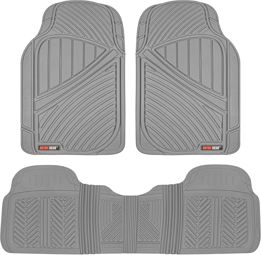 Motor Trend FlexTough Performance All Weather Rubber Car Floor Mats - 3 Piece Floor Mats Automotive Liners for Cars Truck SUV, Heavy-Duty Waterproof (Gray)