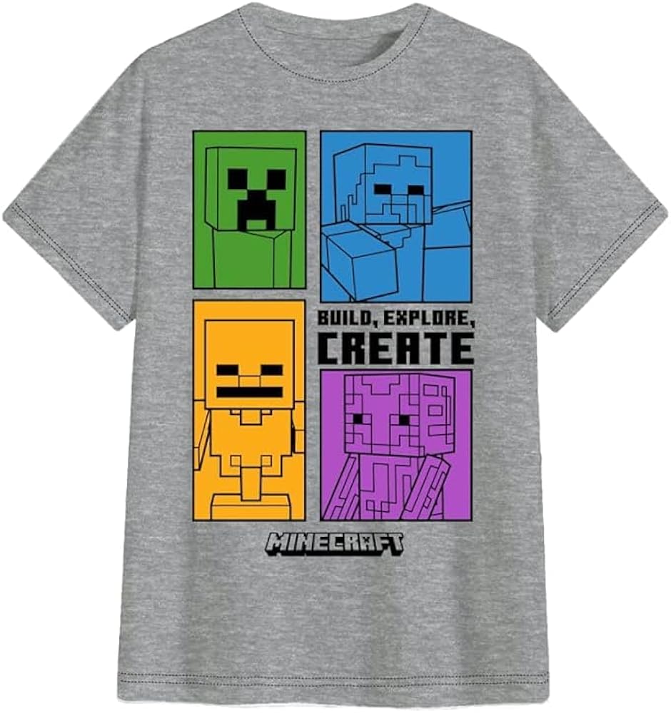 Minecraft Little Boys Short Sleeve Graphic T-Shirt Tee, Build Explore Create, Gray (as1, Numeric, Numeric_0, Regular, 5/6)