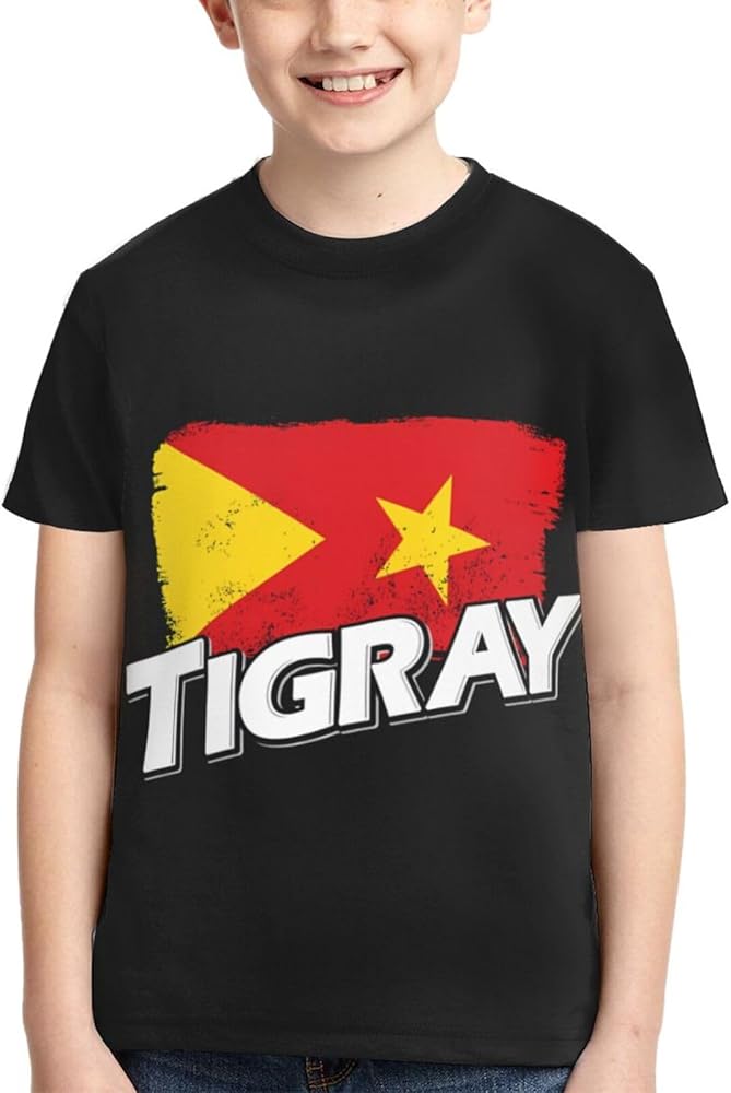 Tigray Region Flag Boys Girls Shirts Kids Short Sleeve Classic Crewneck Top Tee