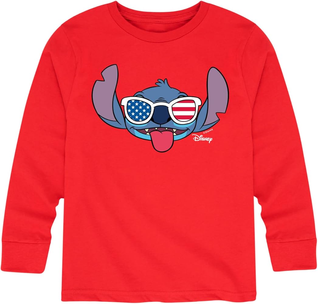 Disney Lilo & Stitch - Stitch Flag Glasses - Youth Long Sleeve Graphic T-Shirt