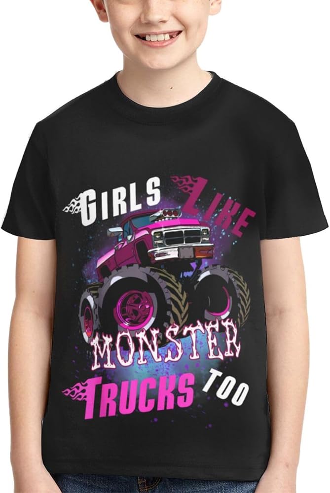 I Just Really Like Monster Trucks Boys Girls Shirts Kids Short Sleeve Classic Crewneck Top Tee