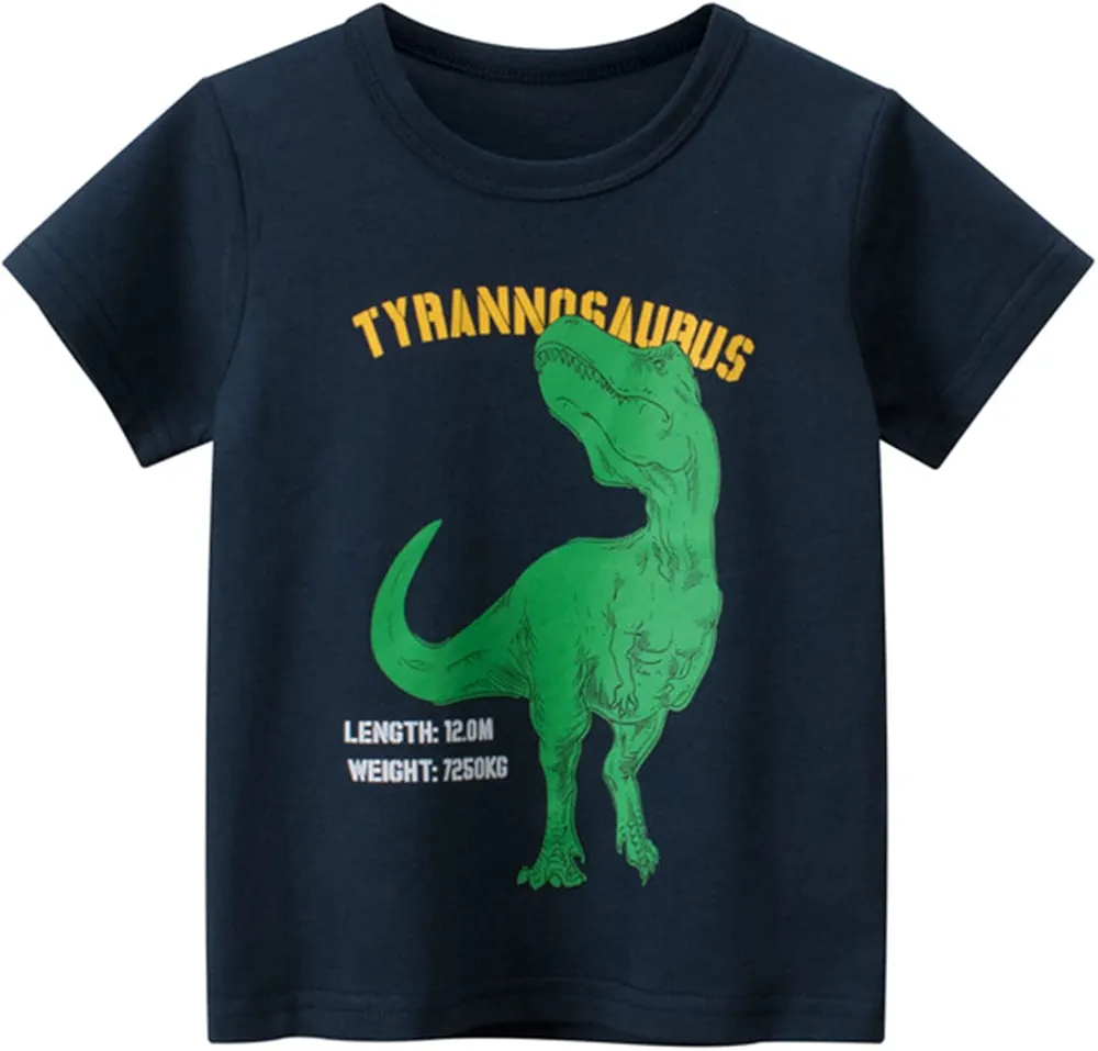 Toddler T-Shirts Graphic Short Sleeve Tees Toddler Kids Baby Boys Girls Dinosaur Short Sleeve Crewneck T Shirts Tops Tee (Dark Blue, 3-4 Years)