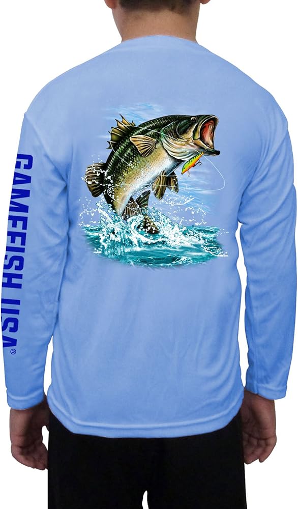 GAMEFISH USA Kid's UPF 50 Long Sleeve Microfiber Moisture Wicking Performance Fishing Shirt Bass