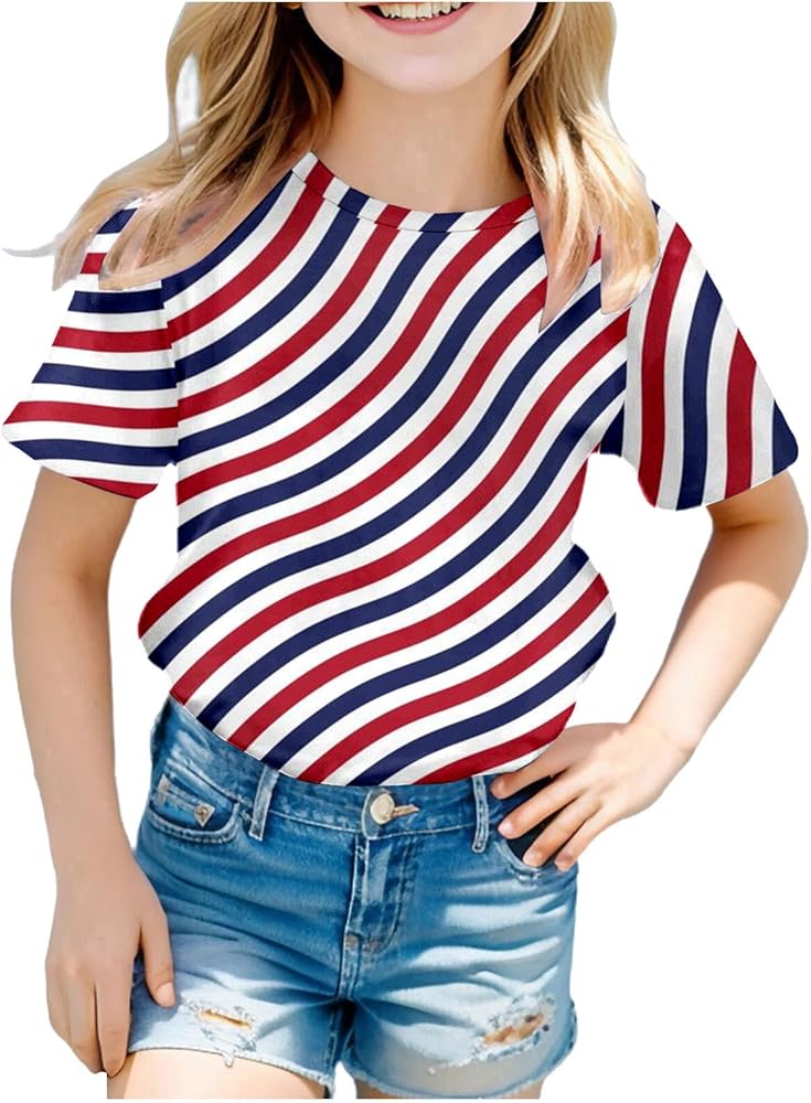 Toddler Boy Girl Fourth of July Shirt Red White Blue Funny T-Shirt Novelty Short Sleeve Crew Neck Memorial Day Tees Tops 4-10 Years,Toddler Boy 4Th of July,4Th of July Shirts Toddler Boy