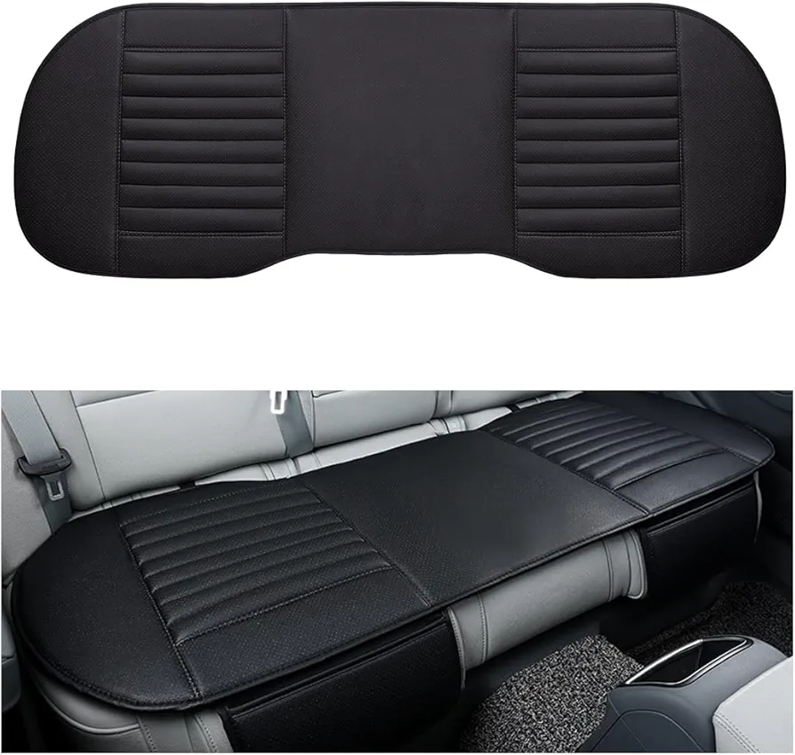 Car Back Seat Cover, Breathable PU Leather Rear Seat Cushion Protector with Storage Bag, Rear Bench Cover Pad Fits for 95% Vehicle, Universal Interior Car Accessories (Black, Rear)