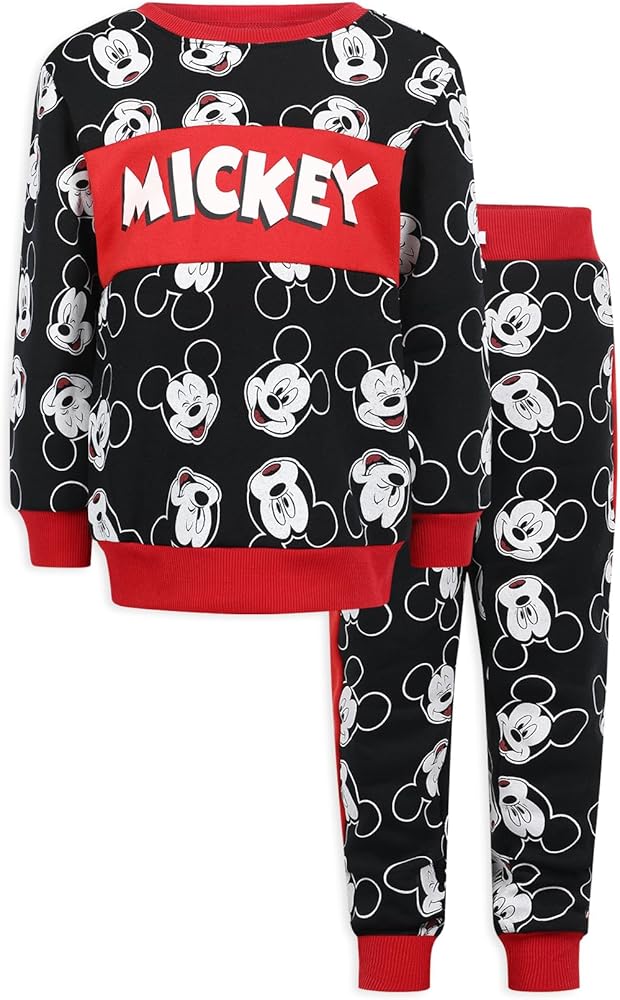 Disney Mickey Mouse Boys’ Sweatshirt and Jogger Set for Toddler and Little Kids– Blue or Red/Black or Orange/Navy