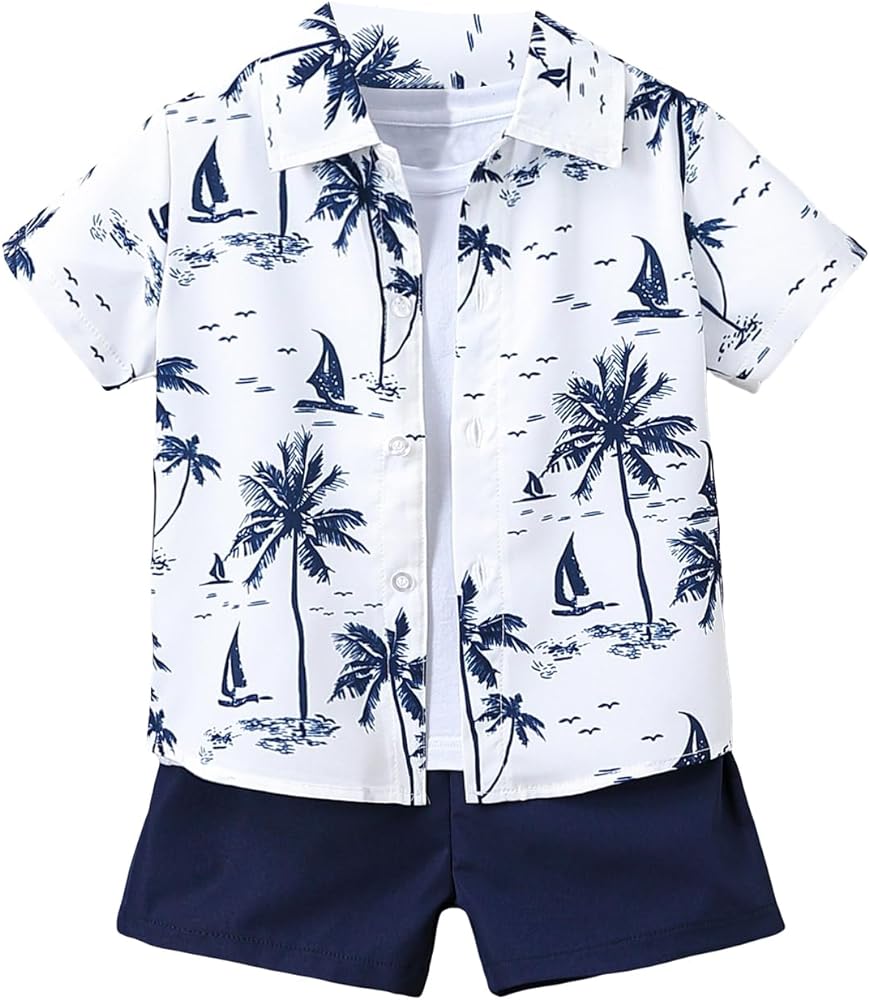 SOLY HUX Toddler Boy's 2 Piece Outfits Tropical Print Short Sleeve Button Down Hawaiian Shirt and Shorts Set