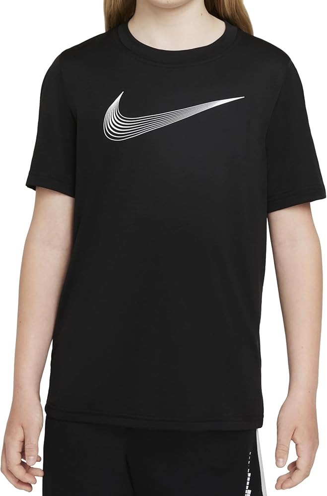 Nike Dri-FIT Big Kids' (Boys') Short-Sleeve Training Top (Medium, Black/White)