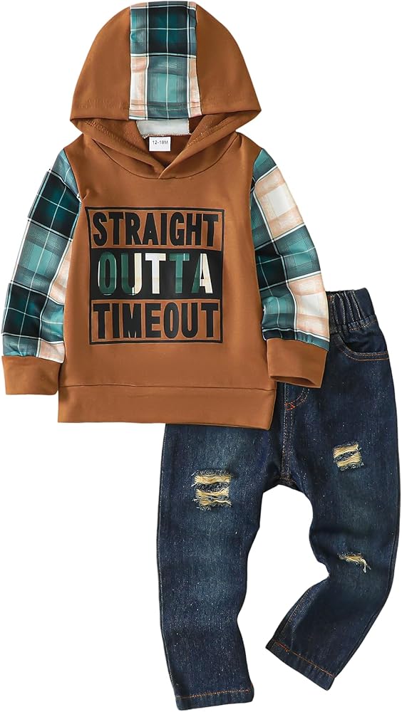 Baby Boy Clothes Toddler Boy Outfit Letter Prints Hoodies Top Ripped Jeans Infant Boys Summer Fall Winter Clothing Set