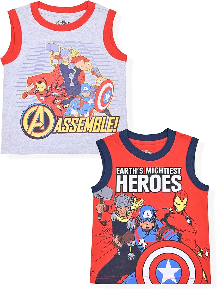 Marvel Avengers Boys’ 2 Pack Tank Top for Toddler and Little Kids – Red/Gray