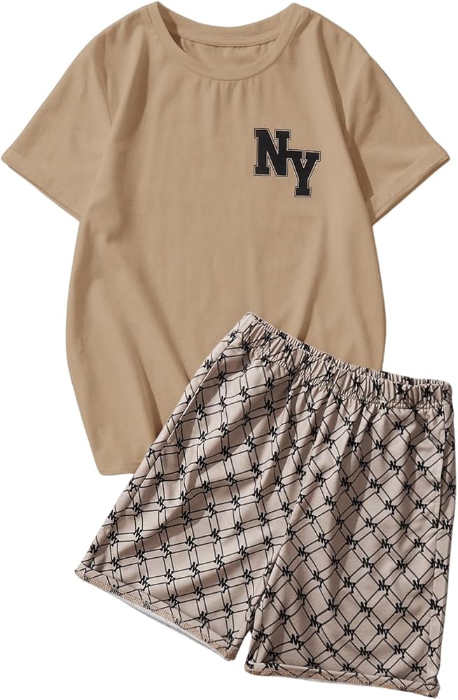 Boy's 2 Piece Outfits Casual Summer Camo Print Short Sleeve T Shirt and Track Shorts Set