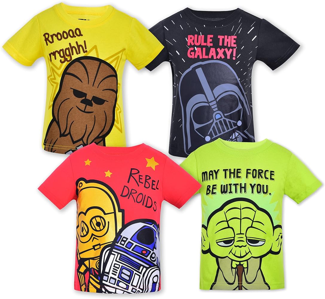 STAR WARS Boys’ 4 Pack T-Shirt for Toddler and Little Kids – Yellow/Green/Black/Red