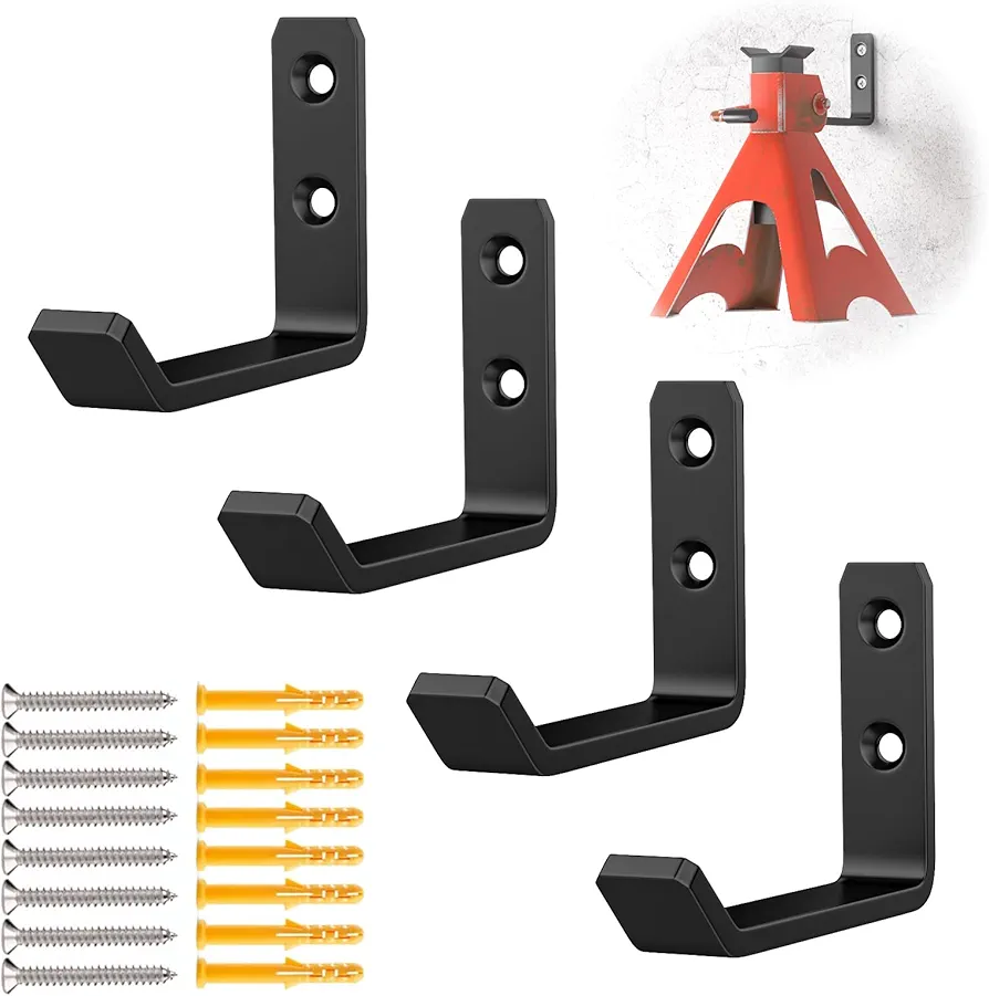 Jack Stand Wall Mount Organizer, Car Jack Stands Wall Hooks for Hanging, Universal Upgrade Designed Garage Hooks, Heavy Duty Hooks Fits 2 & 3 & 4 & 5 & 6 Ton Heavy Duty Jack Stands (4 Pack)