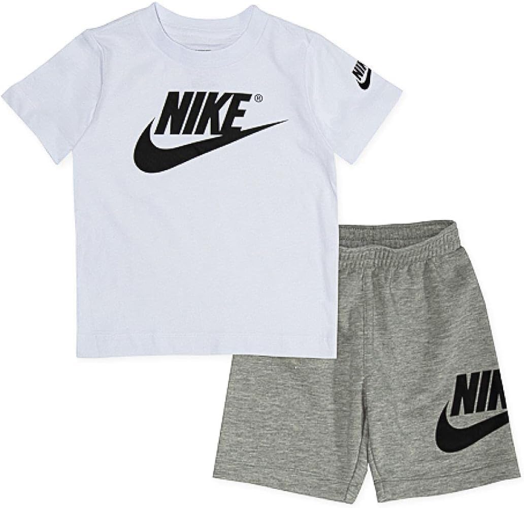 Nike Sportswear T-Shirt & Shorts Set Little Boy's 2-Piece Cargo (7, White/Grey Heather)