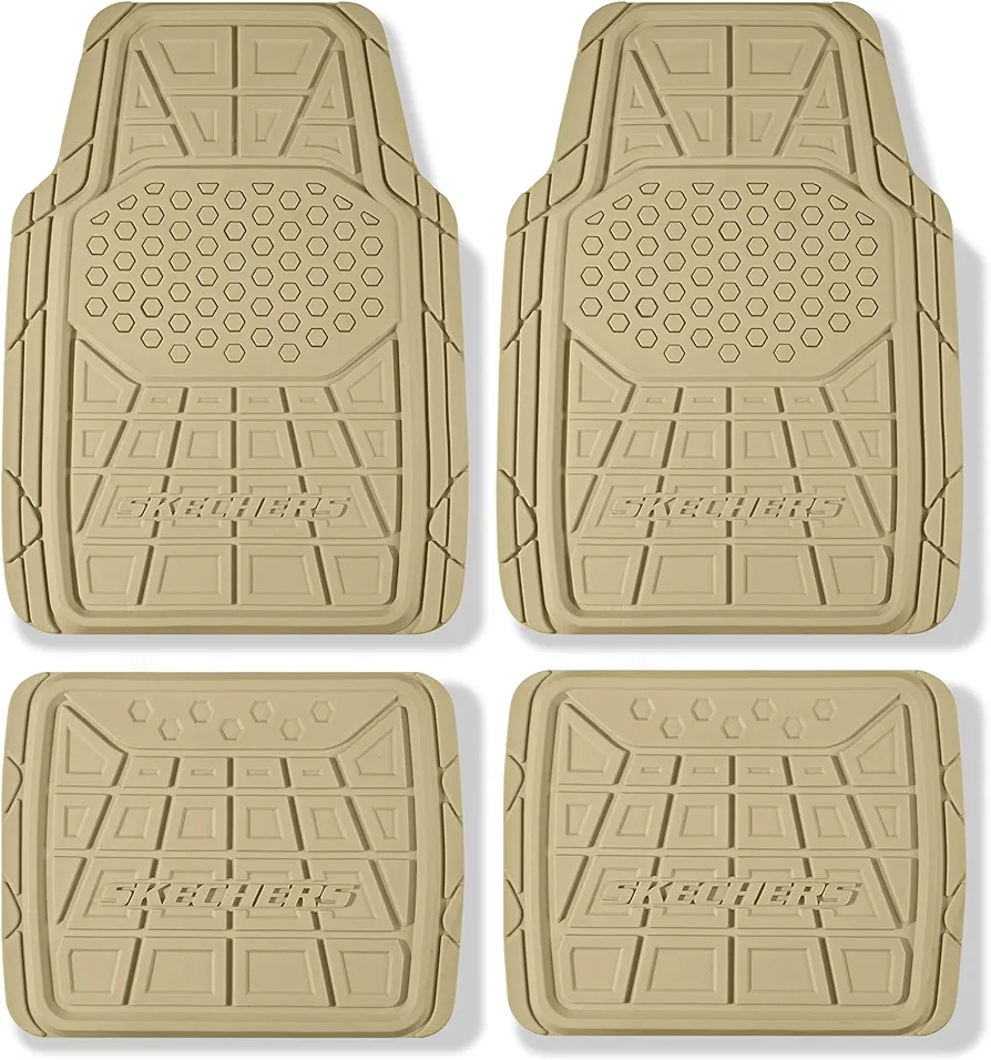 Skechers Car Floor Mats,Heavy Duty Rubber Car Mats Pink 4 Piece Automotive Floor Mats-Waterproof Car Mats All Weather for Most Sedan, SUV, Truck (Beige)