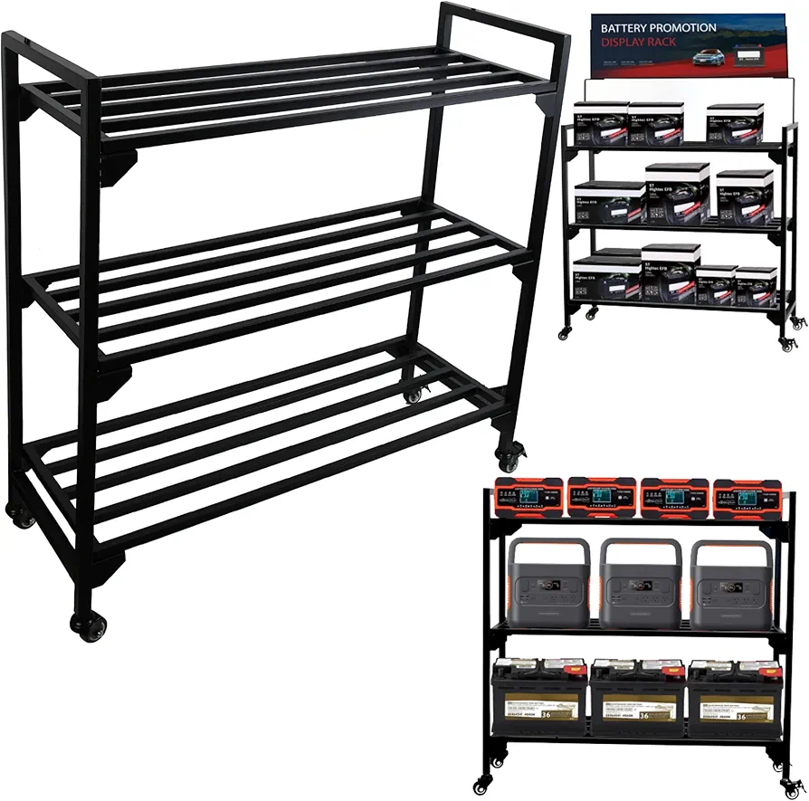 Battery Rack, Car Battery Rack, Battery Display Rack, Rolling Battery Shelf, Heavy Duty Battery Stand with Wheels