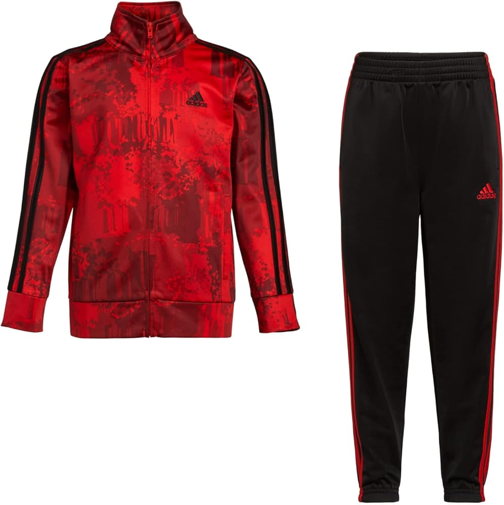 adidas Boys' Tricot Jacket & Pant Clothing Set, Vivd Printed Red, 4 (AG6416C)