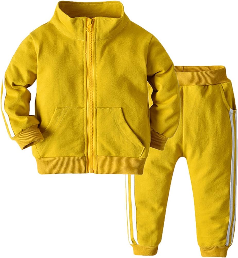 Boys Sports Clothing Sets 2 Pcs Tracksuit Long Sleeve Zipper Casual Kids Outfit Athletic Clothes Sweatsuit Yellow 2-3 Years/100