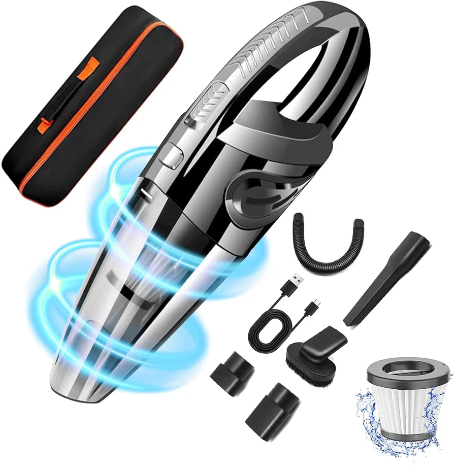 Car Vacuum Cordless Rechargeable, Portable Handheld Vacuum Wireless, 15000Pa Versatile High Power Suction Hand Held Vacuum with 40Mins Long Runtime for Car Home Office Cleaning