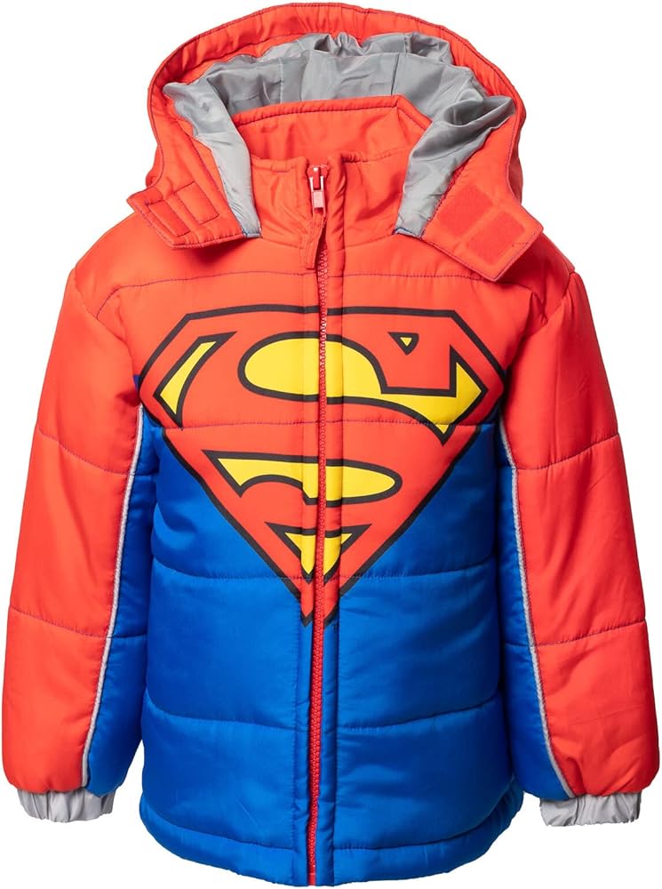 DC Comics Justice League Superman Batman Zip Up Puffer Jacket Toddler to Big Kid