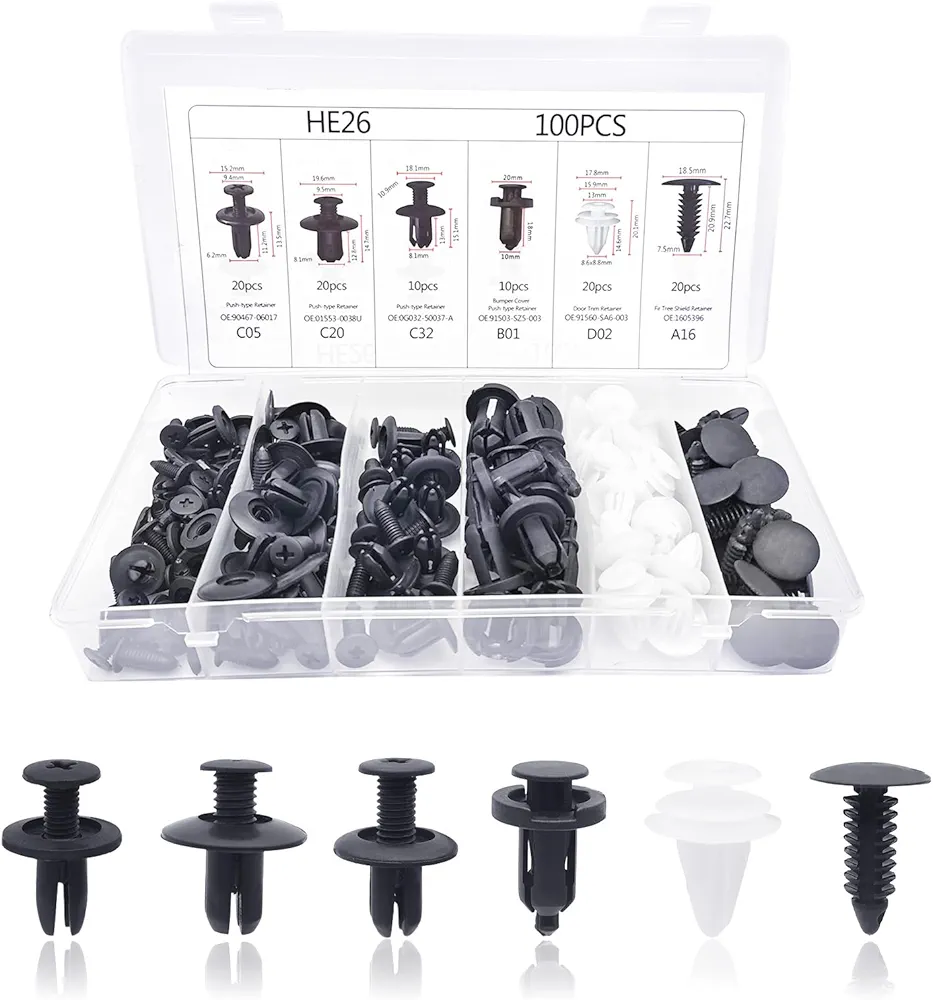 100pcs Plastic Car Body Trim Clips Universal Auto Rivet Fasteners Expansion Screws Push Type Retainers Clips Bumper Clips Panel Clips Car Accessories with Storage Box