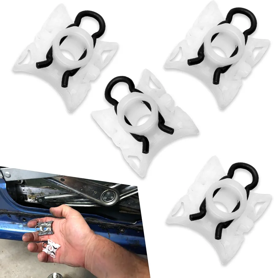 4 PCS Car Side Window Glass Clip, 1.09" x 1.3" Plastic 0.42" Aperture Window Glass Lift Slide Adjuster Slider Clamp, Multifunctional Replacement Fixed Accessories, for Most Car Models (White)