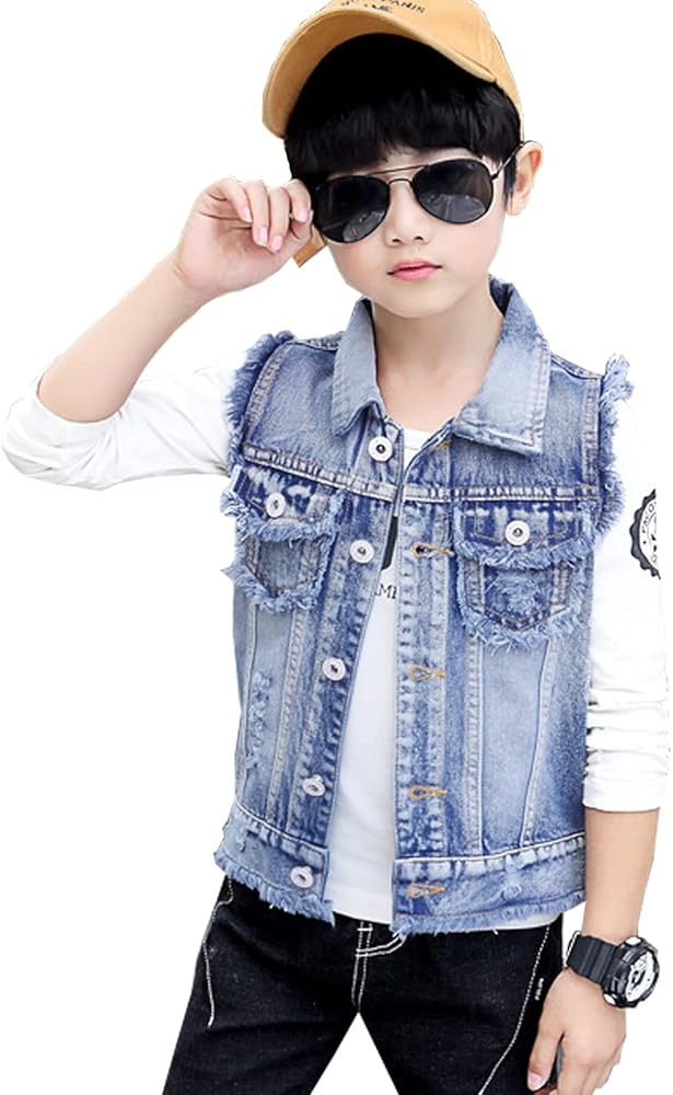 NABER Kids Boys' Fashion Sleeveless Outerwear Denim Jacket Vest Age 4-14 Years(Blue2,7-8 Years)