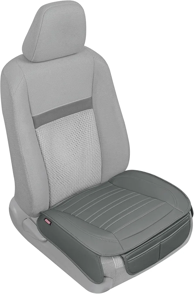 Motor Trend Gray Faux Leather 1-Piece Padded Car Seat Protector with Storage Pockets, Premium Interior Front Seat Cover for Cars Truck SUV Auto