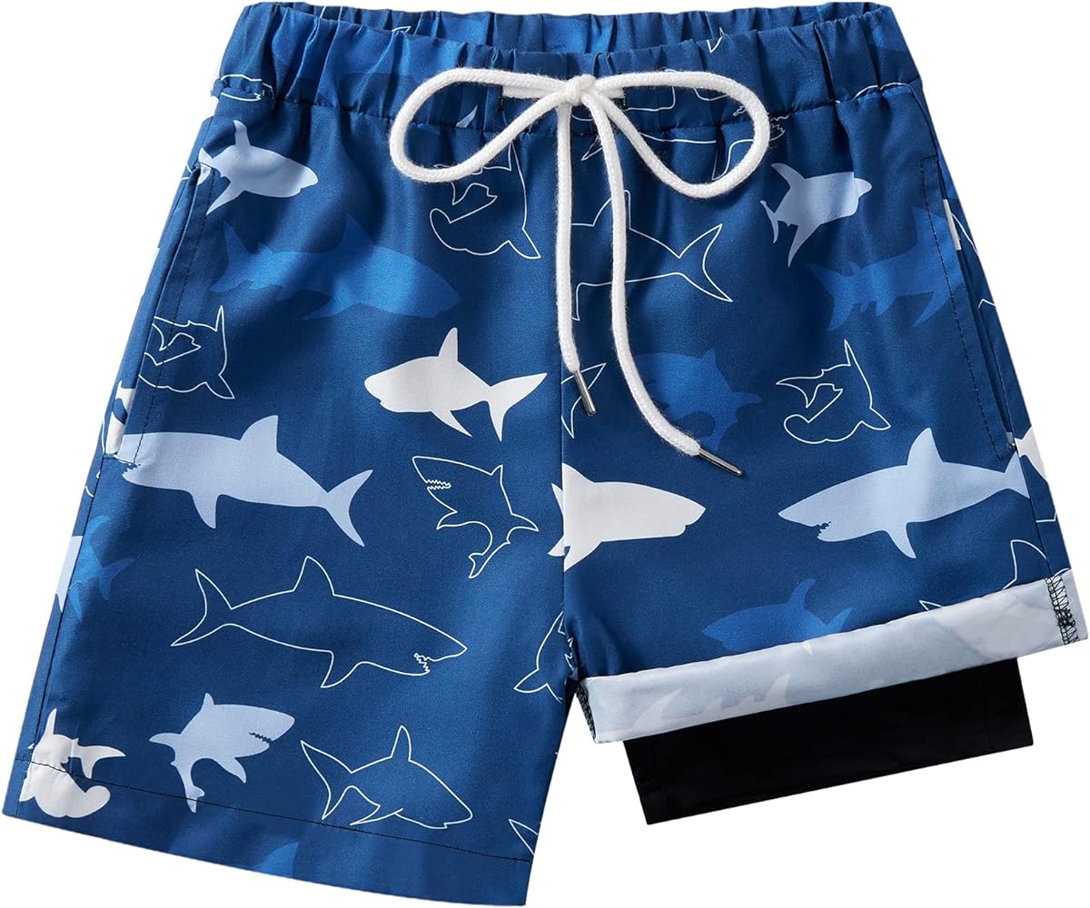 Boys Swim Trunks with Compression Liner Double Layer Beach Surf Swim Shorts Quick Dry Anti Chafe Boxer Brief Swimwear