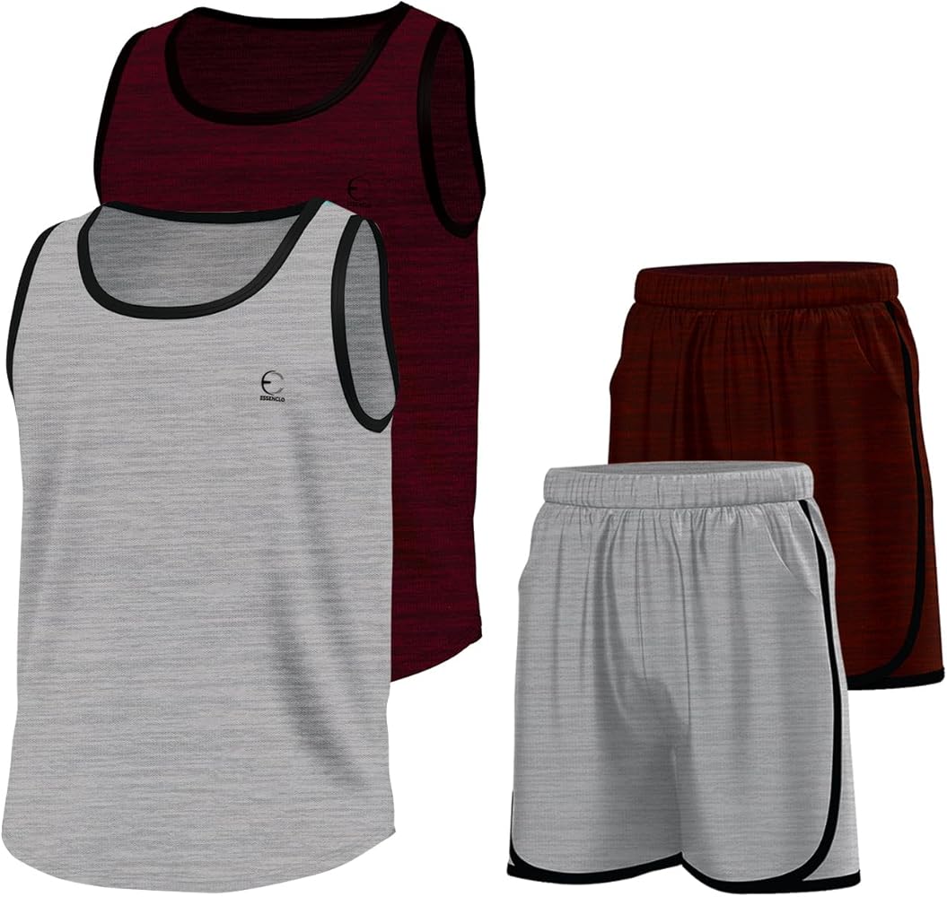 Boys Clothing Sets, Athletic Crew Neck Sleeveless T-Shirt and Boys' Short Sets Outfits w/Pockets 4 Pcs - Size 3-16