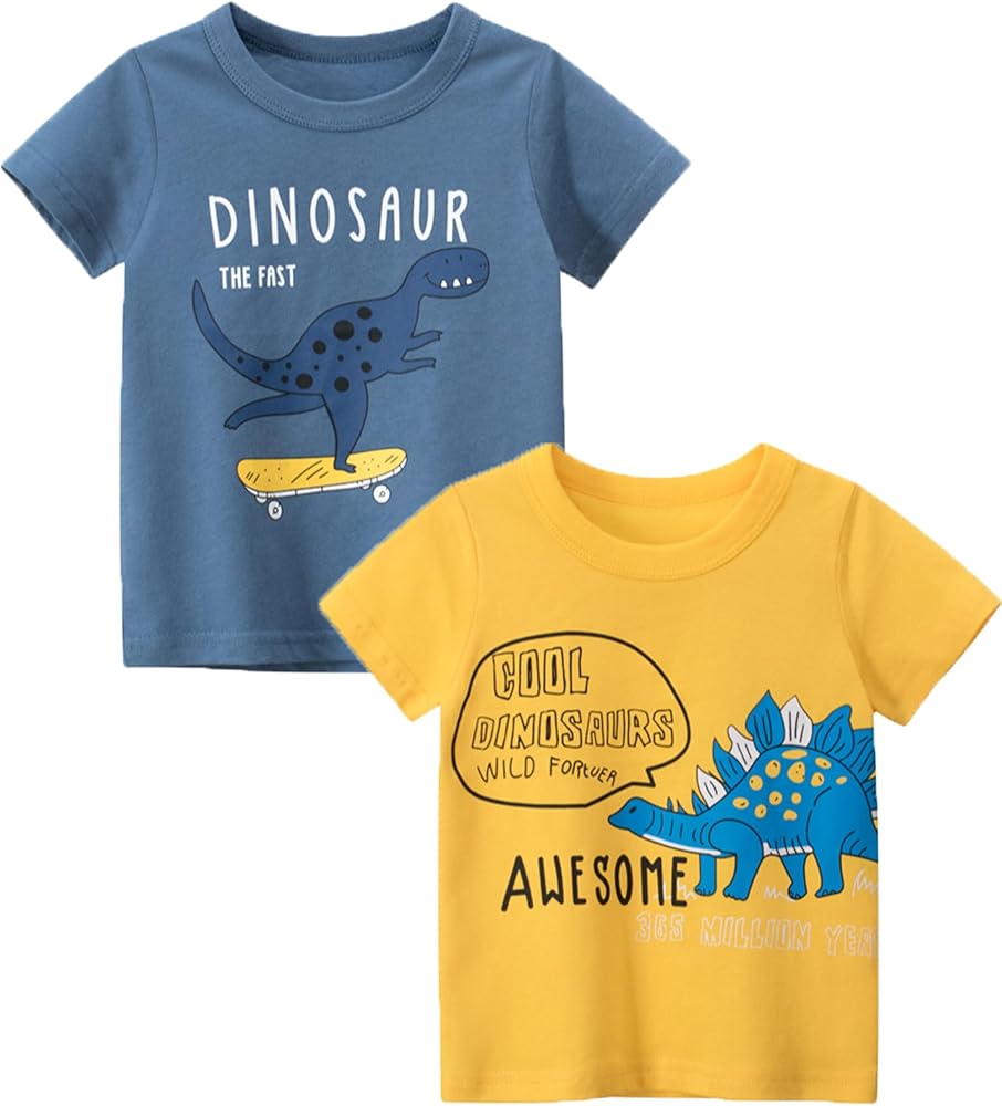 Toddler Boy' Shirts 2 Packs Dinosaur Short Sleeve Tops T-Shirt Size for 3-6 Years