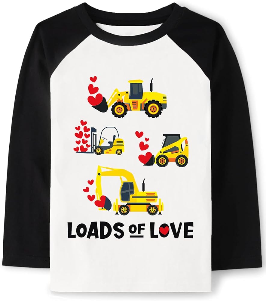 Tkria Boys Girls Valentine Day Shirts Raglan Long Sleeve Monster Truck Dinosaur Candy Love Heart Tops for Kids 2-10T