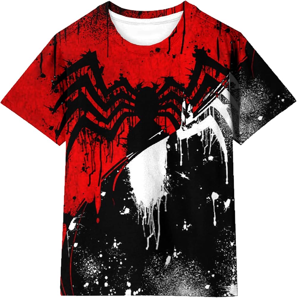 Asylvain Boys Shirts Cool Graphic Kid Shirt Girls 3D Printed Red T-shirt Funny Short Sleeve Tops Tees for Teen Size 8-10 Years