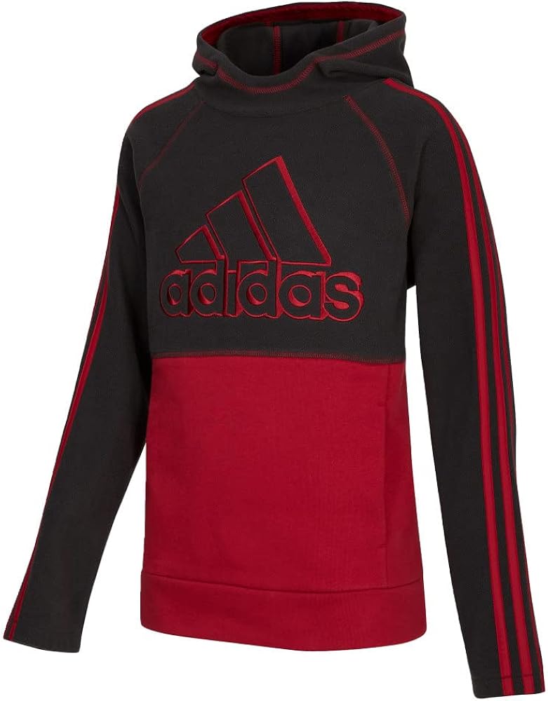 adidas Boy's Micro Fleece Hooded Pullover (Big Kids) (Medium, Black With Team Victory Red)