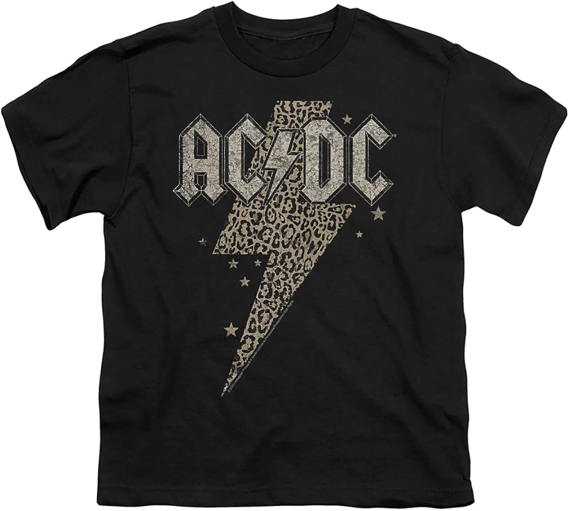 AC/DC Leopard Bolt Youth Unisex Boy Girl Short Sleeve Graphic T-Shirt Black