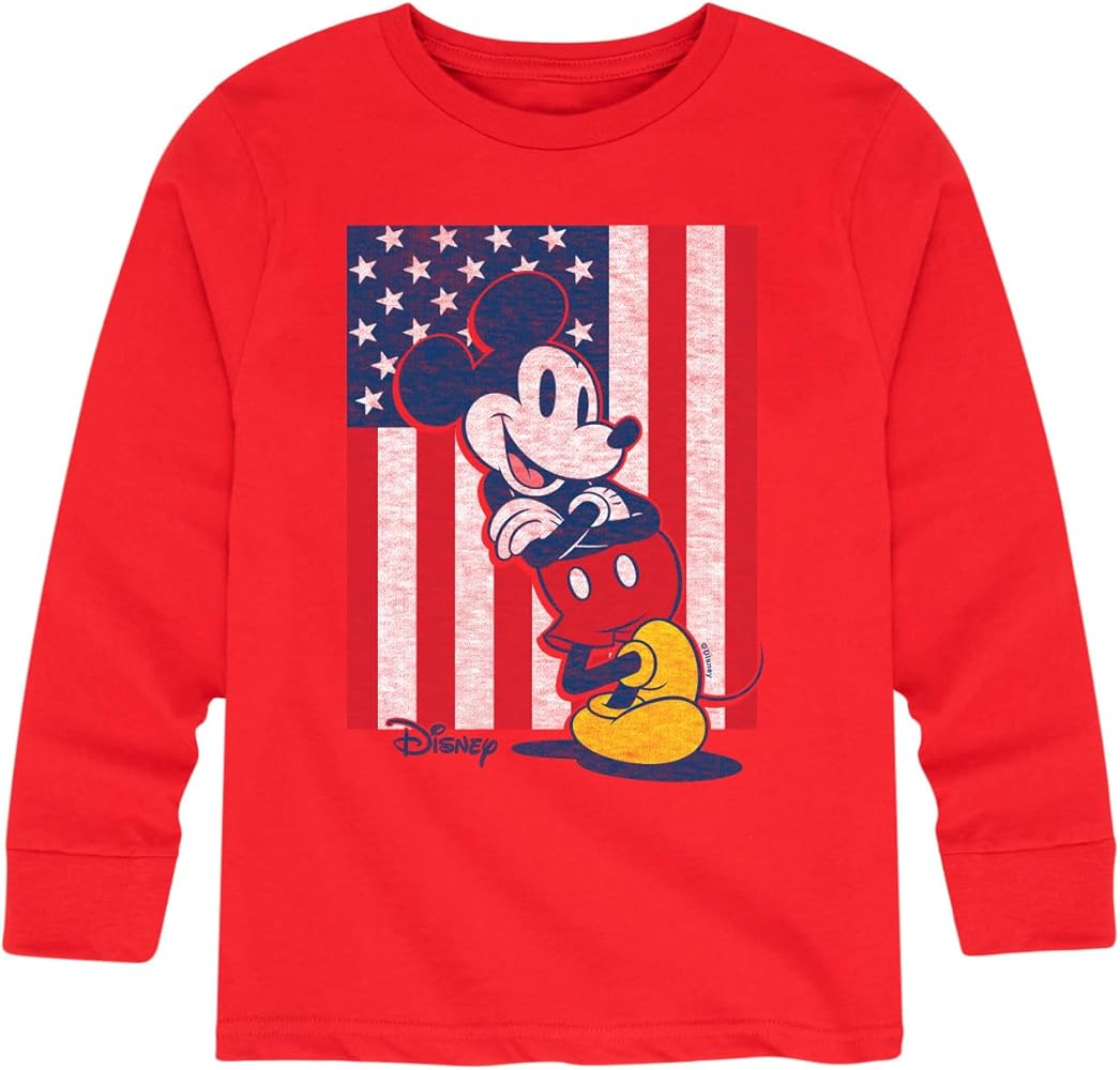 Disney Americana - Mickey Vertical American Flag - Toddler and Youth Long Sleeve Graphic T-Shirt